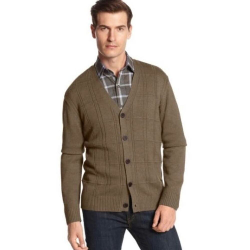 Oscar De La Renta men's cardigan button-down olive sweater size small excellent